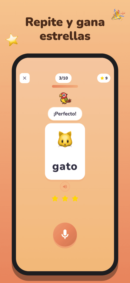 Resultado de sesión con estrellas en ¡Habla!