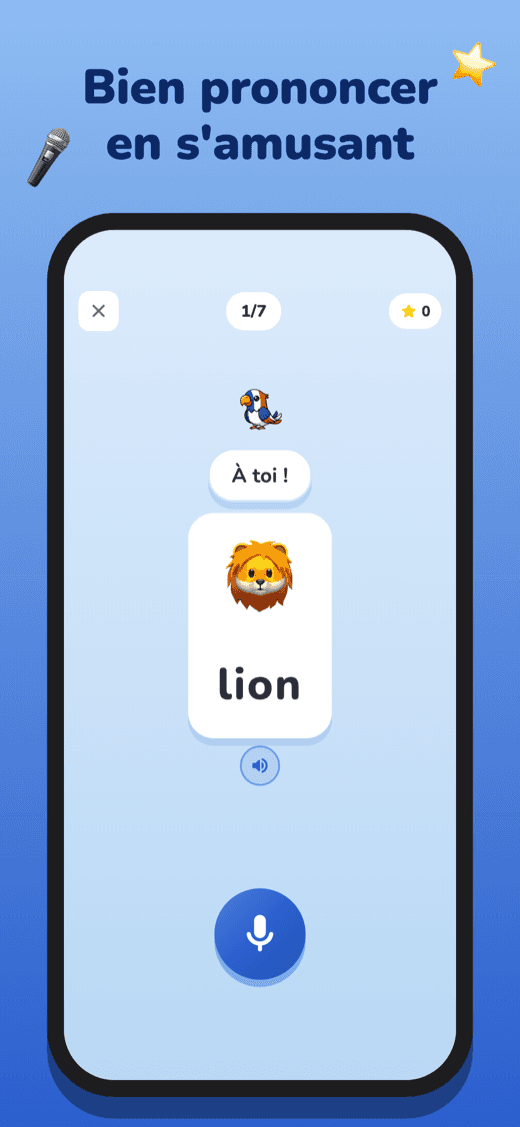 Écran de jeu de Parle ! : l'enfant répète le mot au micro