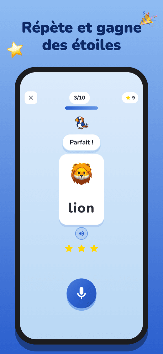 Résultat de session avec les étoiles gagnées dans Parle !